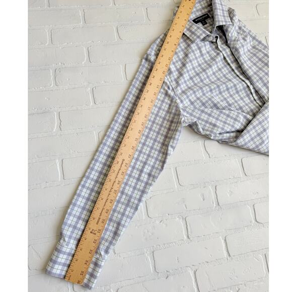 Mizzen + Main White Green Blue Plaid Wrinkle Resistant Button Down sz XL Trim - Picture 6 of 6